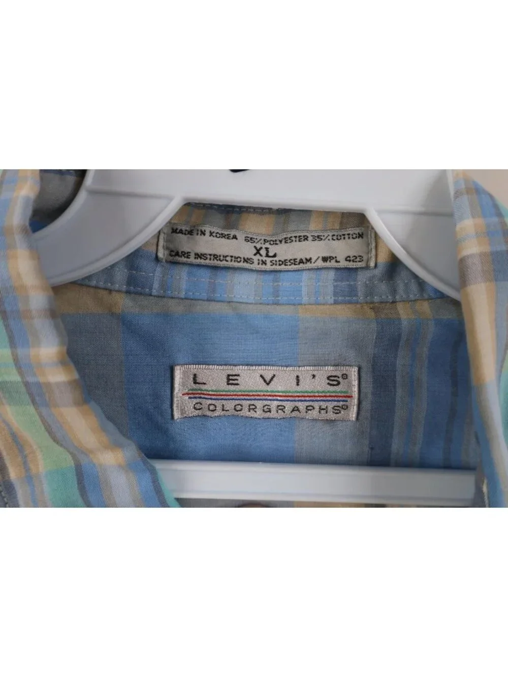 Vintage 80s 90s Levis Mens XL Faded Madras Plaid Collared Button Down Shirt